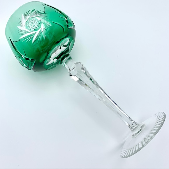 ‼️PENDING‼️Vintage Emerald Green Cut to Clear Crystal Wine Hock Glass Bohemian - Picture 8 of 15